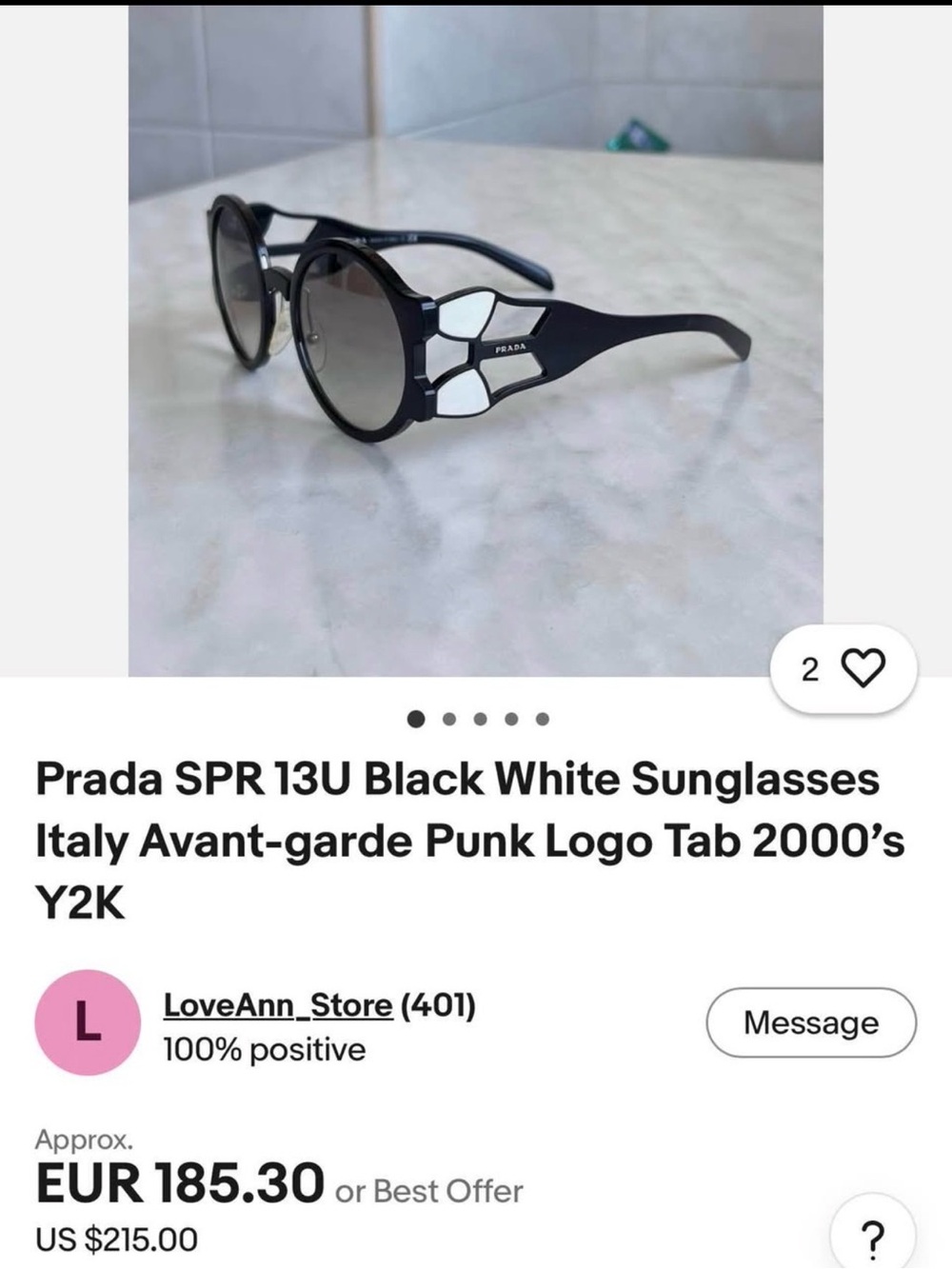 Authentic Prada Black and White Sunglasses